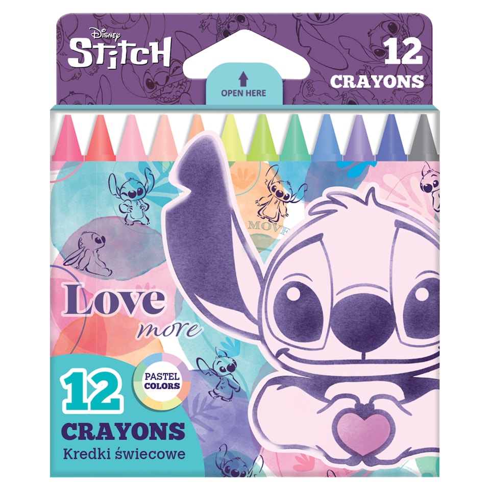 Disney Stitch Love More Pastel Colors Crayons 12 pcs