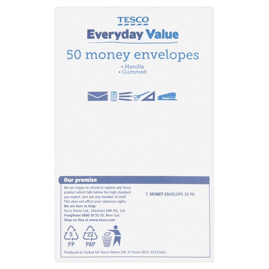 Tesco Manilla Money Envelope 50 Pack Tesco Groceries