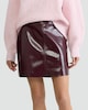 image 2 of F&F Faux Leather High Shine Mini Skirt in Burgundy