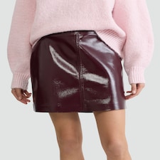F&F Faux Leather High Shine Mini Skirt in Burgundy