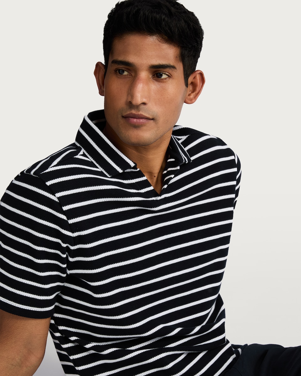 image 1 of The F&F Edit Striped Polo Shirt in Navy