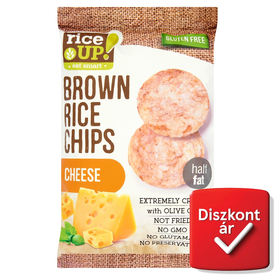 RiceUp! Eat Smart teljes kiőrlésű barna rizs chips sajtos ízesítéssel 60 g  1. kép