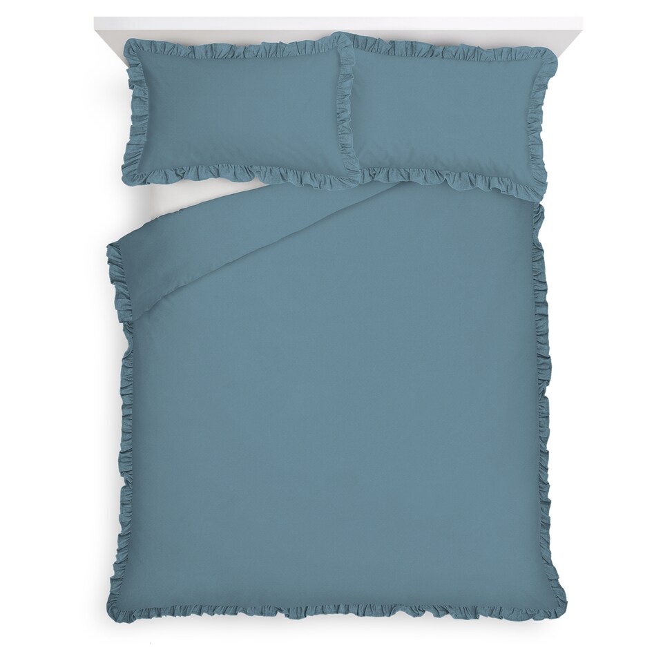 F&F Home Bedding Blue Frill Duvet Set King