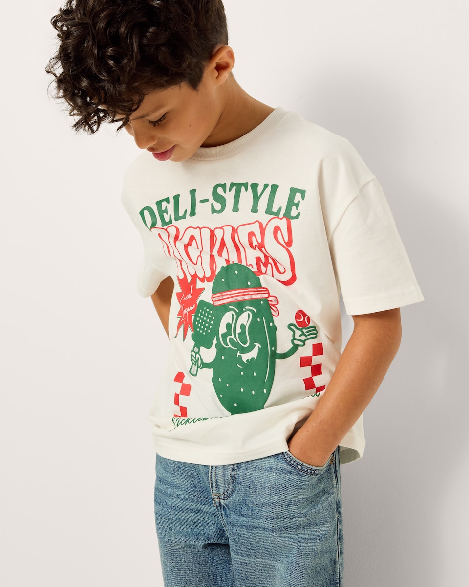 image 1 of F&F Boys Pure Cotton Pickle T-Shirt in Cream