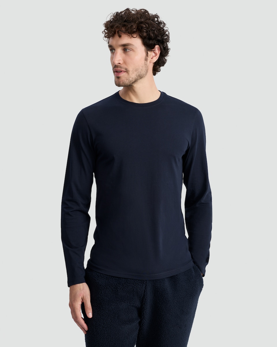image 1 of F&F Pure Cotton Regular Fit Crew Neck Long Sleeved Top in Navy