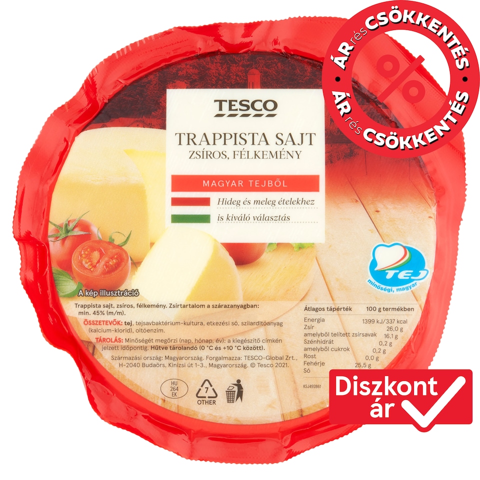 Tesco zsíros, félkemény trappista sajt