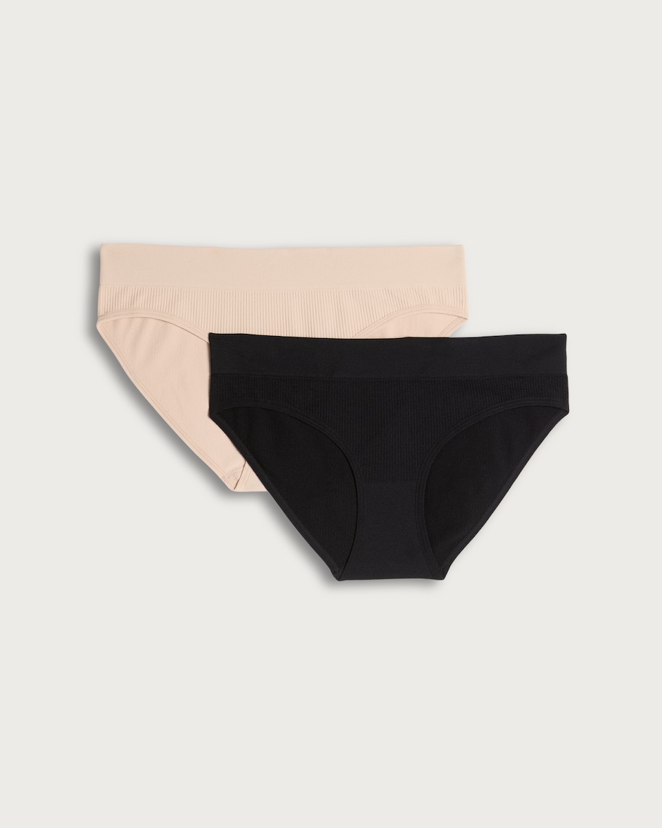  F&F 2-Pack Ribbed Seamfree High Leg Hipster Knickers in Black