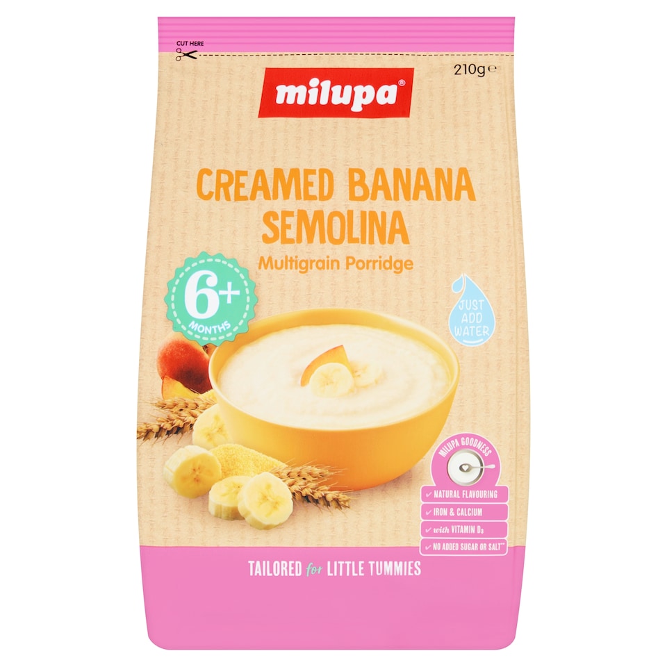 Milupa Creamed Banana Semolina Porridge Baby Cereal 6+ Months 210g