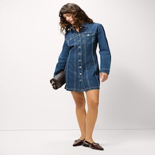 F&F Pure Cotton Denim Mini Shirt Dress in Navy
