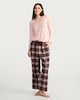image 1 of F&F Ribbed Flannel Henley Top and Check Pyjama Set in Multi Pink
