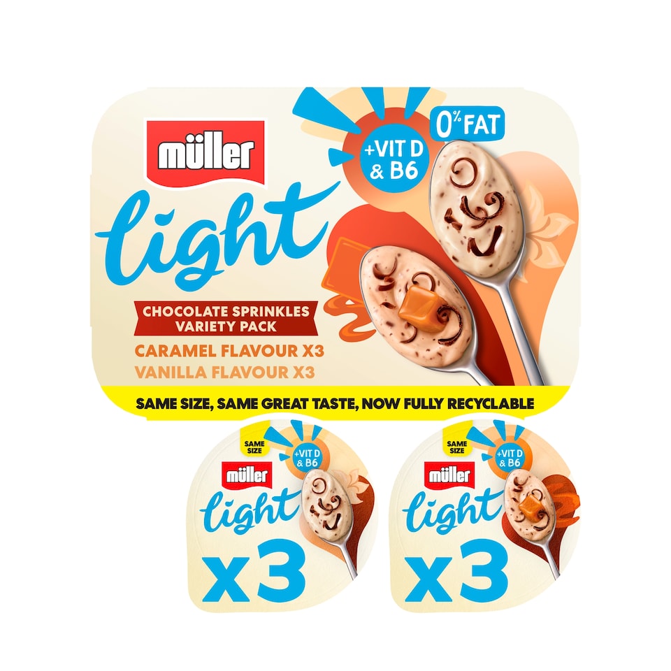 image 1 of Muller Light Fat Free Chocolate Sprinkles Yogurt Variety Pack 6x140g