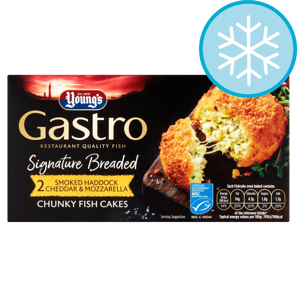 Youngs Gastro 2 Smoked Cheddar Haddock Cakes 300G