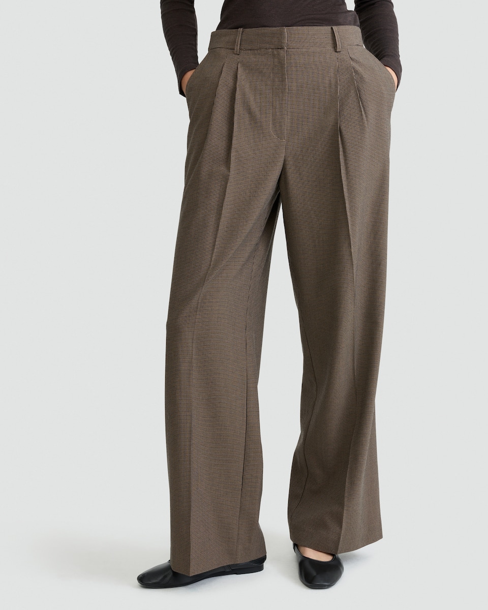 image 1 of F&F Check Print Pleated Wide Leg Co-ord Trousers in Brown