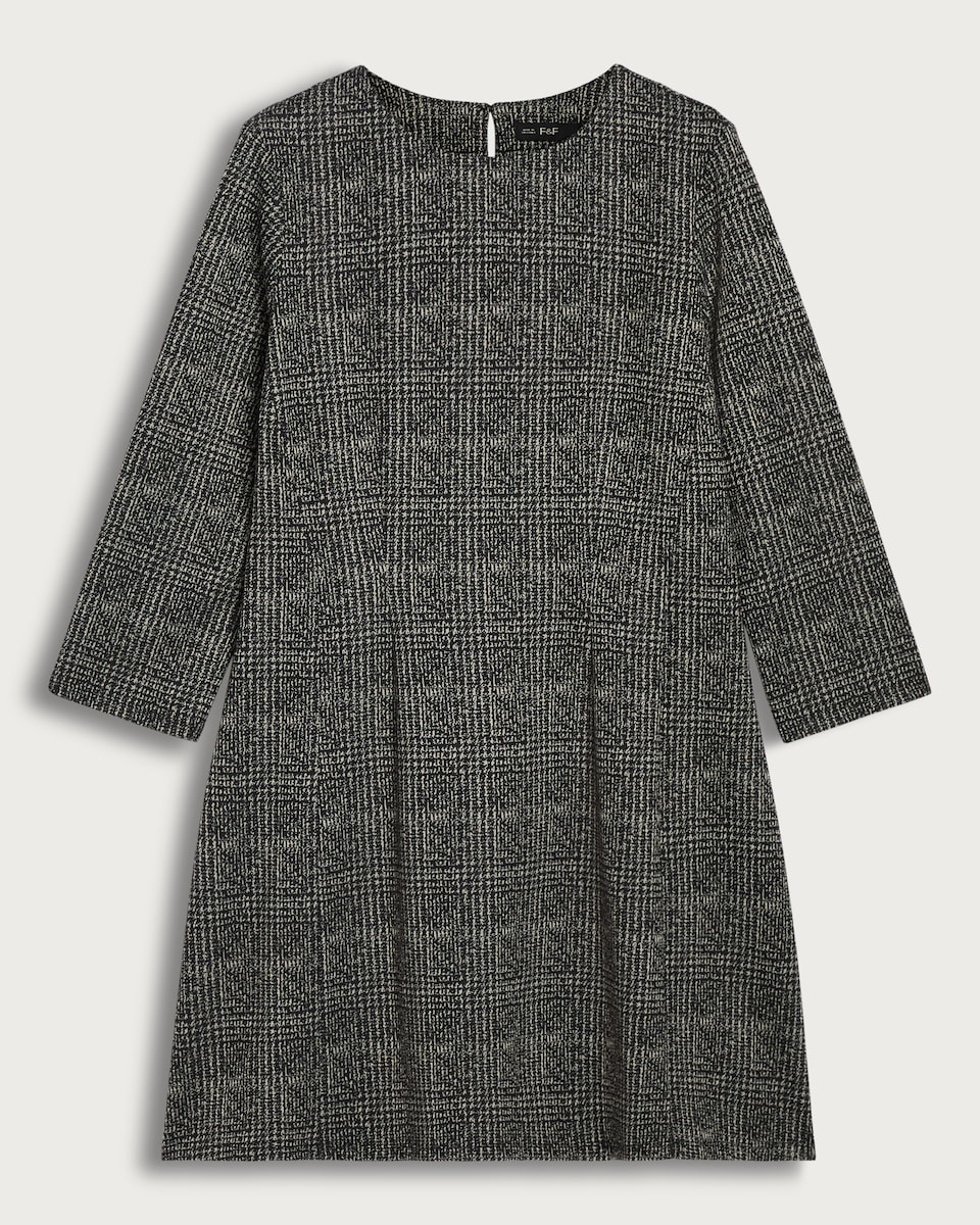 F&F Textured Check Print Long Sleeved Shift Dress in Multi Black White