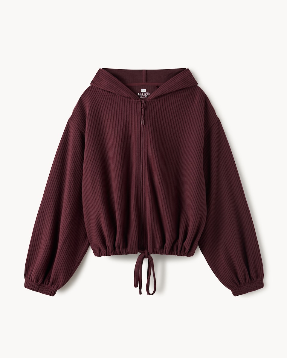 image 1 of F&F Active AFTERCLASS Ribbed Hoodie in Brown