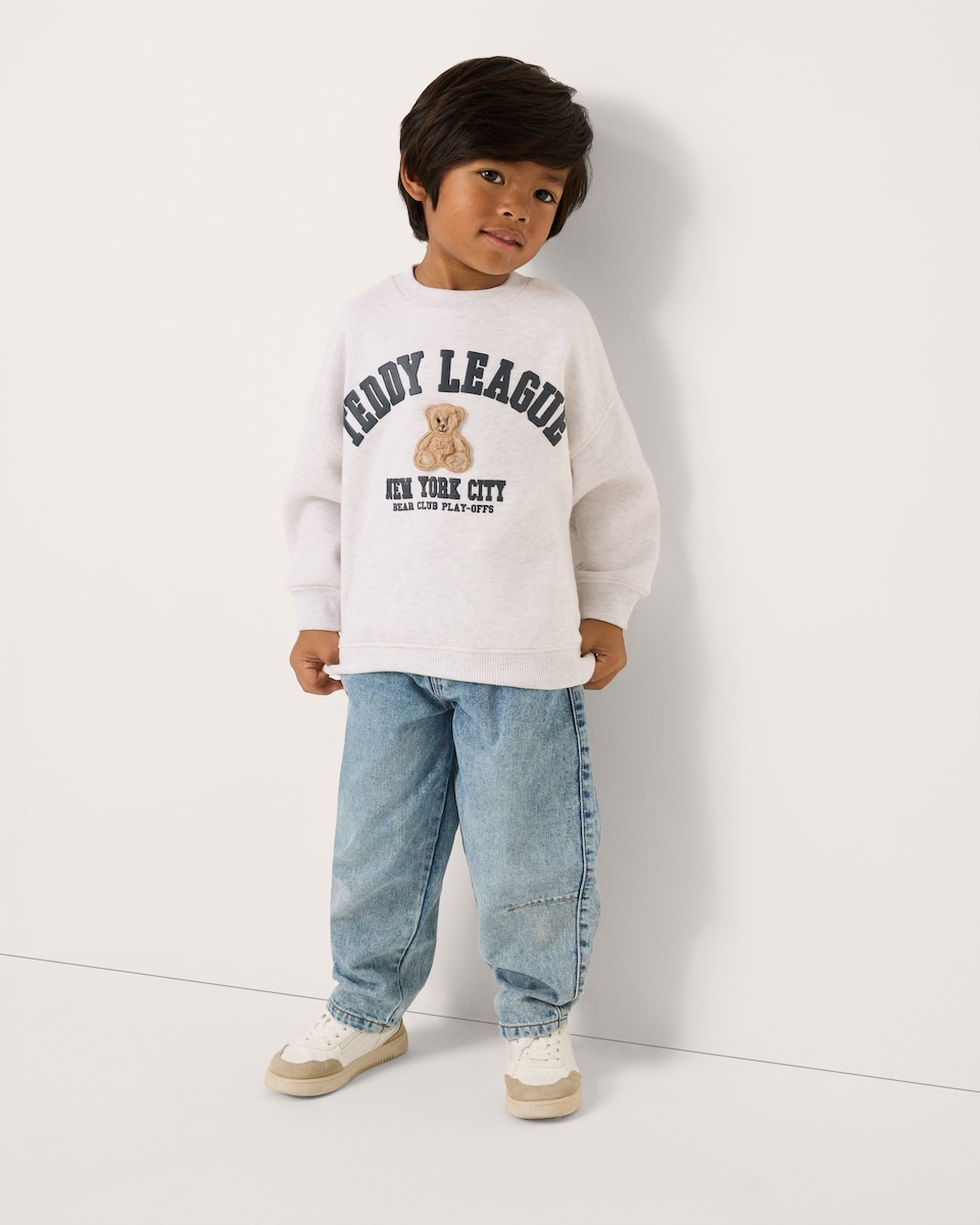 image 1 of F&F Boys Cotton Rich Teddy League Sweatshirt in Grey