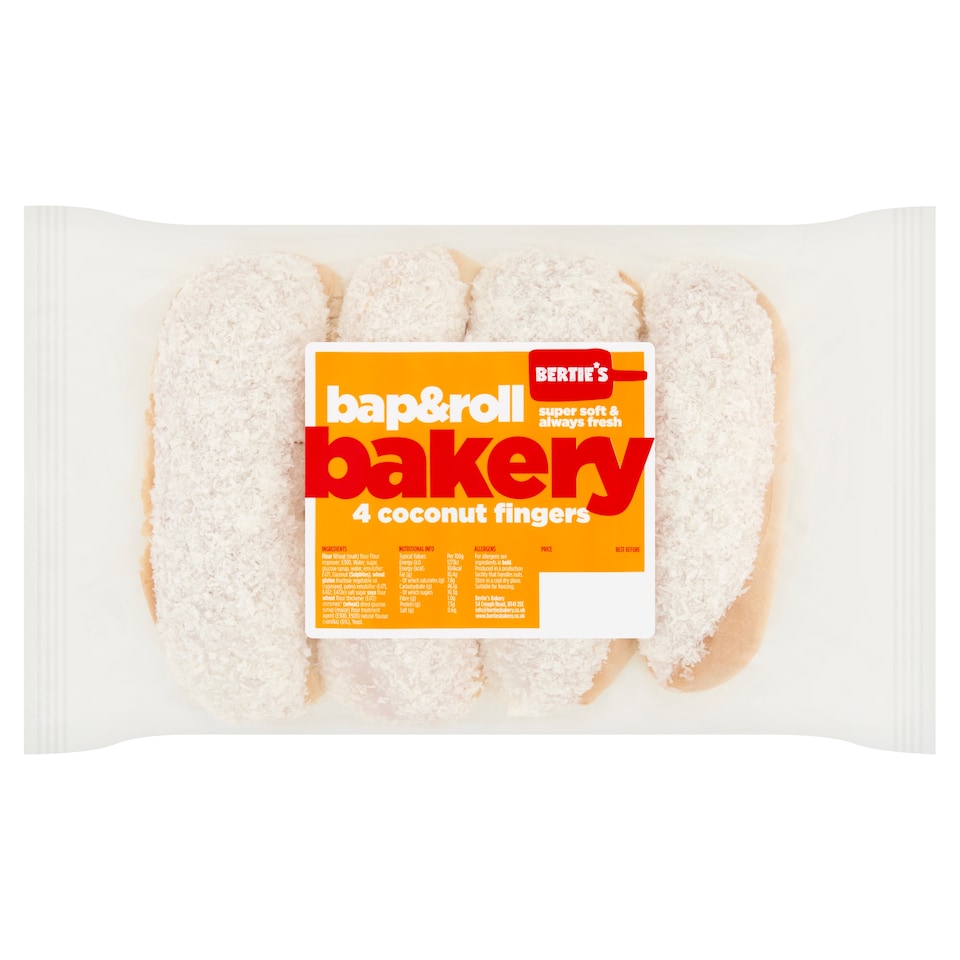 Berties Bakery 4pk Coconut Fingers 