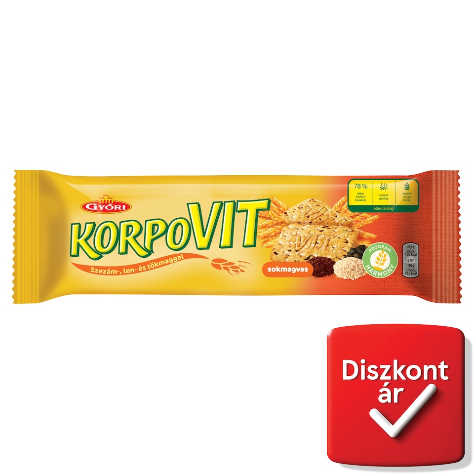 Győri Korpovit ropogós, édes keksz teljes kiőrlésű gabonával és magokkal 174 g