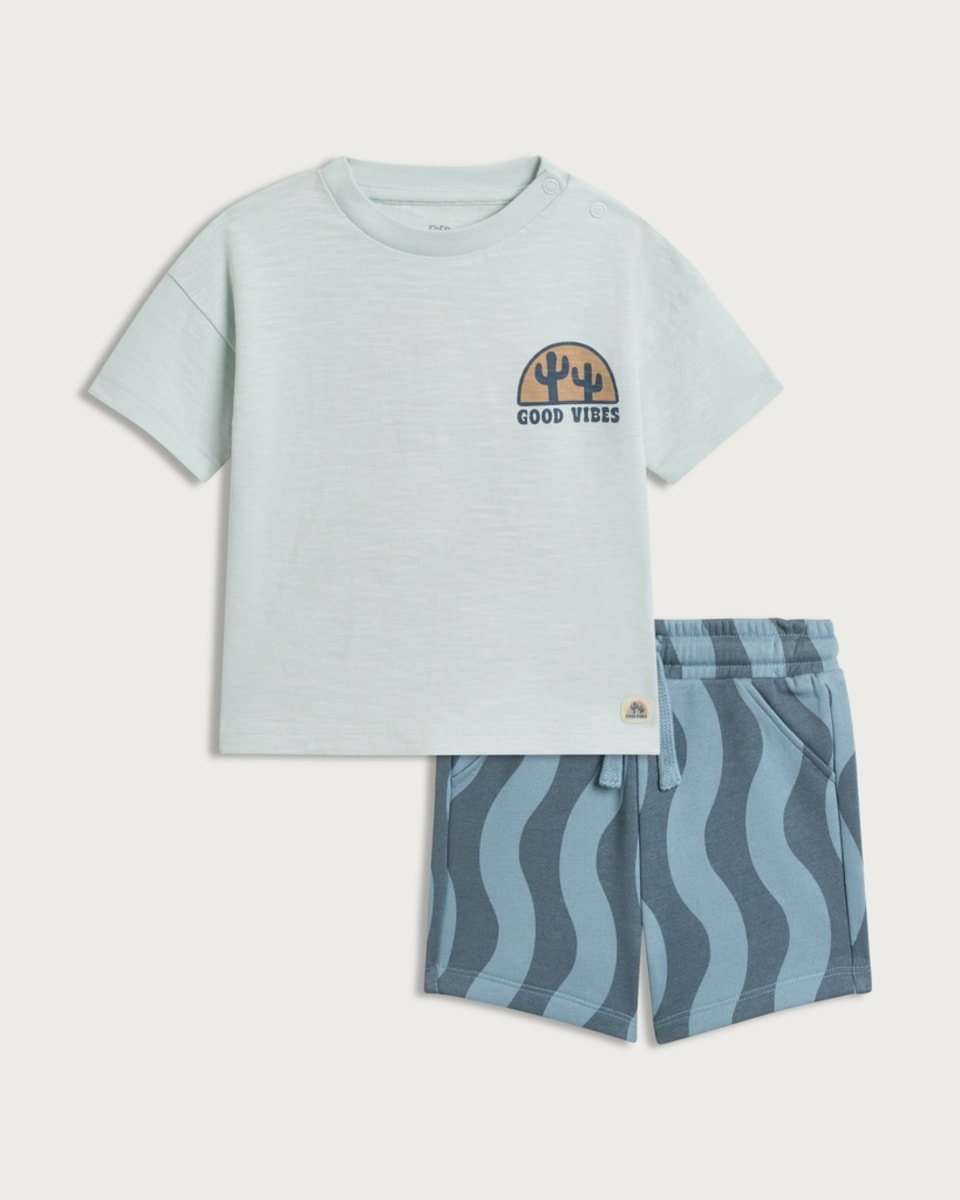 F&F Baby 2-Piece Pure Cotton T-Shirt and Shorts Set in Blue
