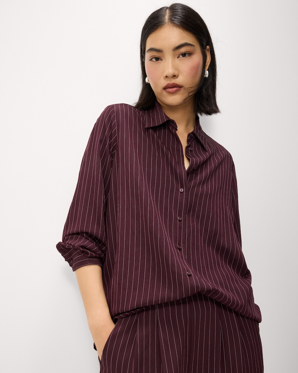 image 1 of F&F Pinstripe Long Sleeved Shirt in Purple