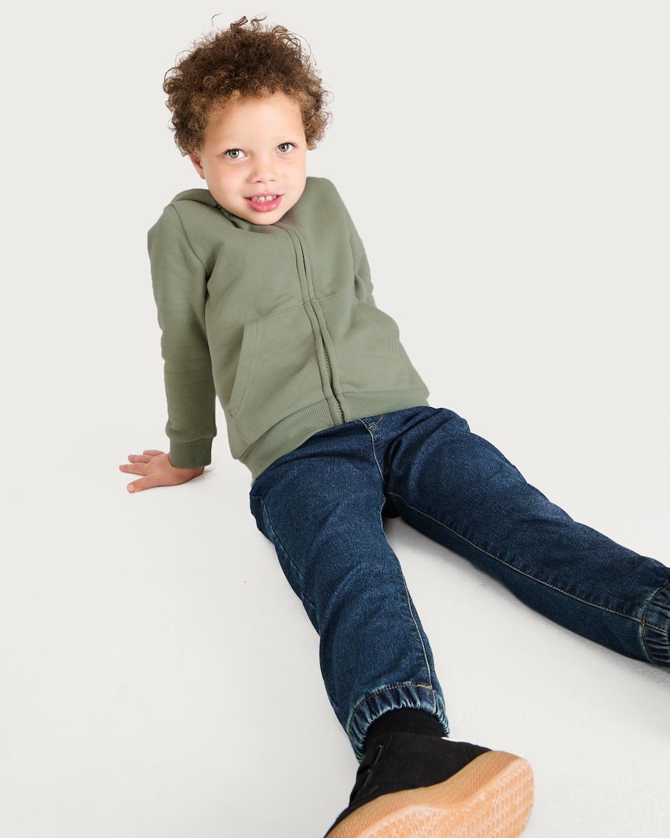 image 1 of F&F Boys Cotton Rich Zip Through Hoodie in Khaki