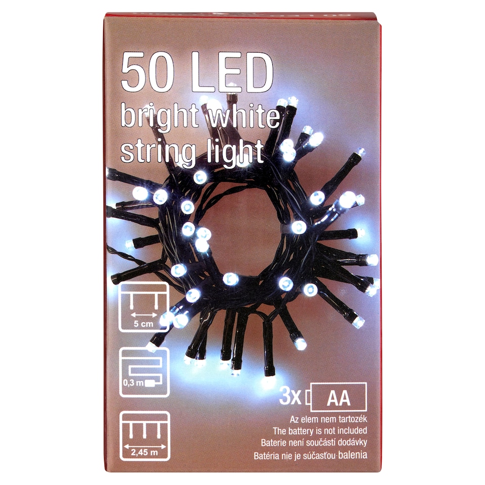 Snow Meister SM2582 50 LED-es elemes hideg fehér fényfüzér   1. kép