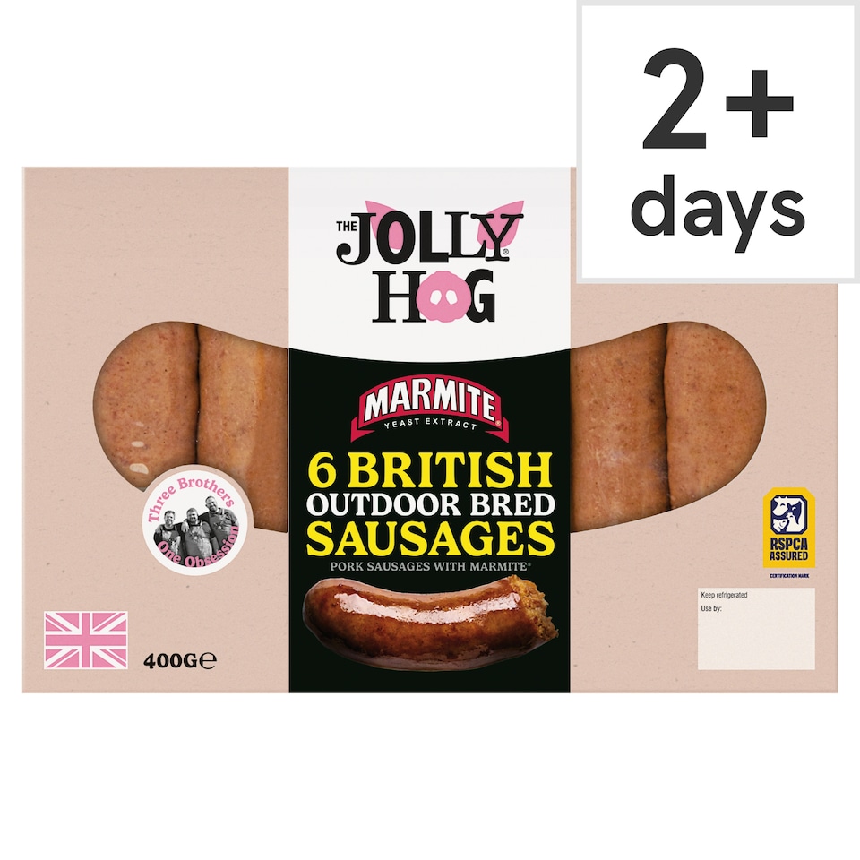 The Jolly Hog Marmite 6 British Outdoor Bred Sausages 400g