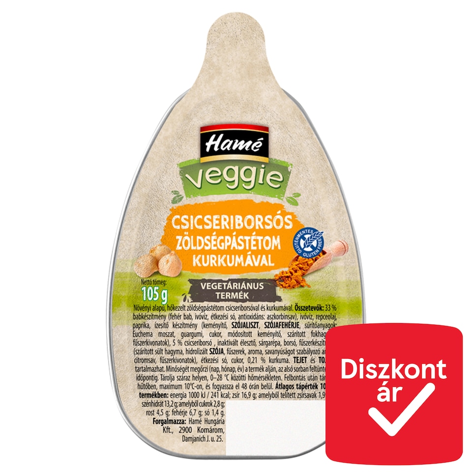 Hamé Veggie csicseriborsós zöldségpástétom kurkumával 105 g  1. kép
