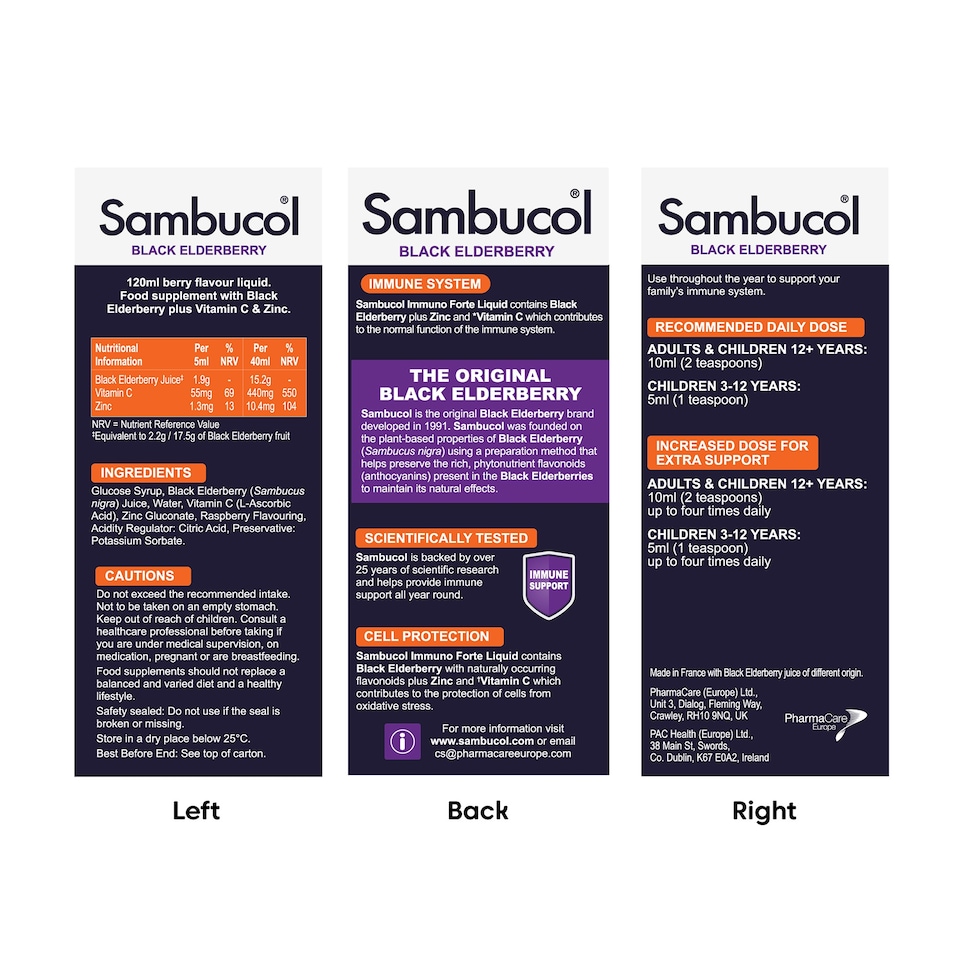 image 1 of Sambucol Black Elderberry Immuno Forte Liquid Syrup - Berry 120ml