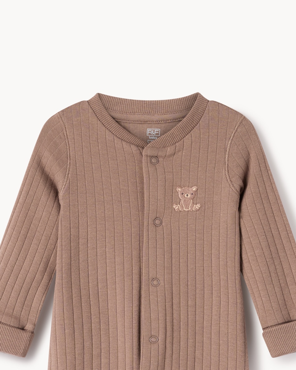image 1 of F&F Baby 2-Pack Cotton Rich Ribbed Bear Sleepsuits in Neutral