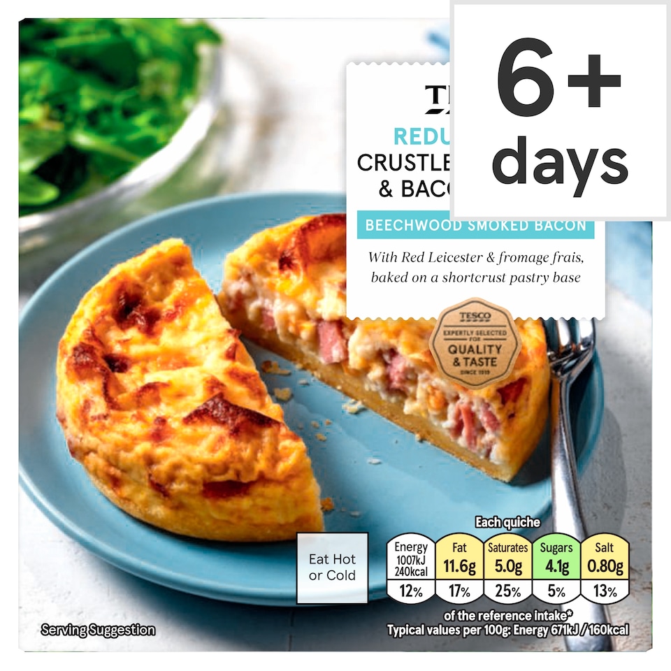 Tesco Reduced Fat Crustless Cheddar & Bacon Quiche 150G