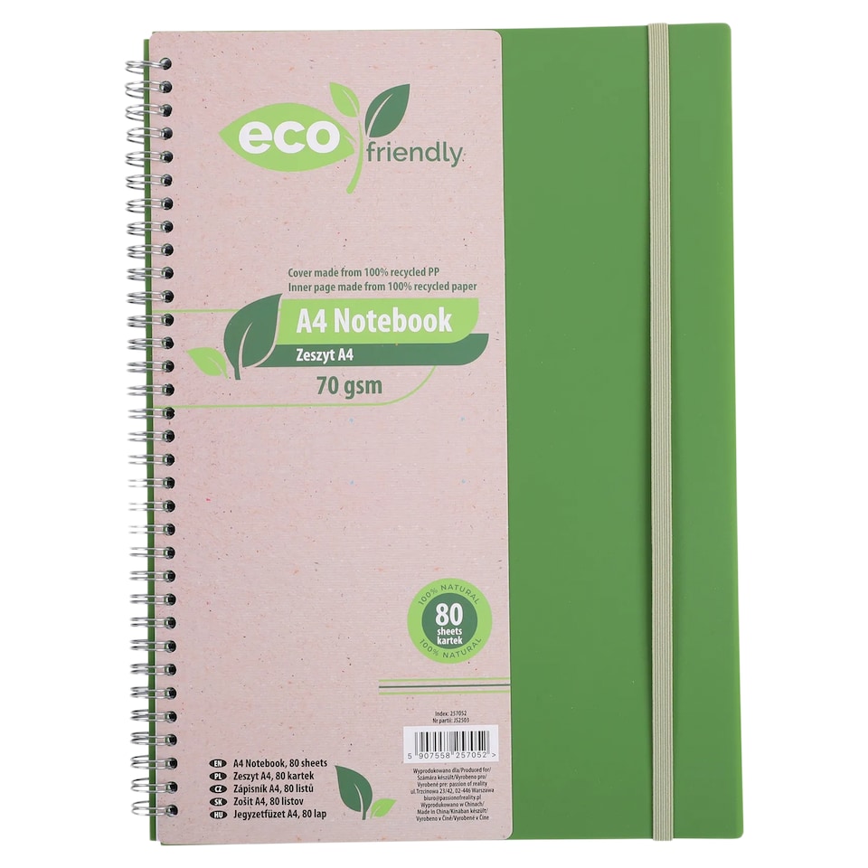 Eco Friendly jegyzetfüzet A4, 80 lap
