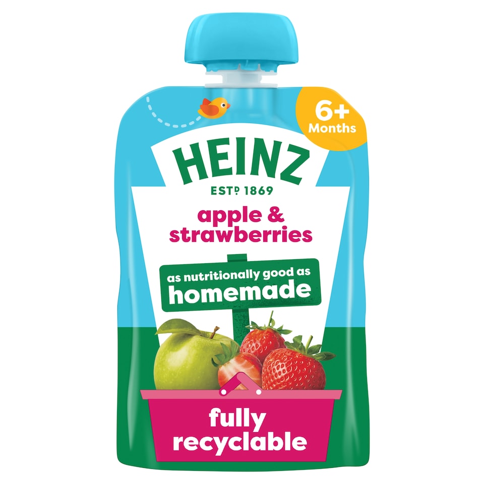 image 1 of Heinz Apple & Strawberry Baby Food Fruit Puree Pouch 100g