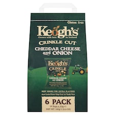 Keoghs Crinkle Cut Chedder Cheese And Onin Crisps 6 Pack 180G