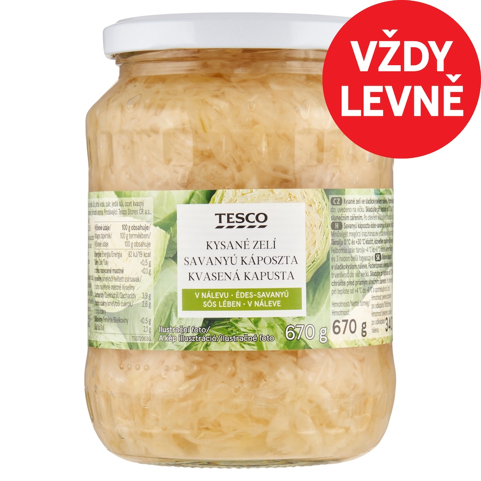 Tesco Kysané zelí v nálevu 670g