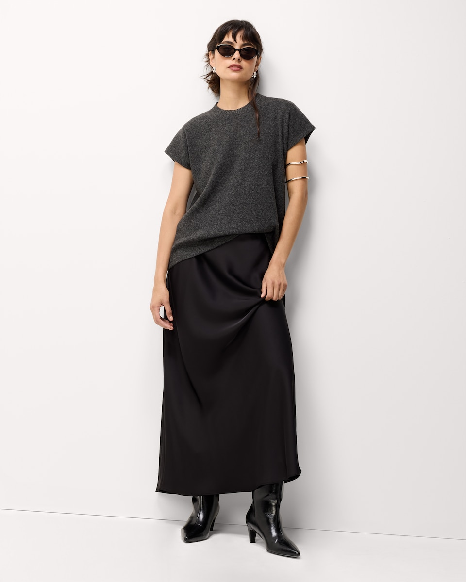 image 1 of F&F Satin Midi Slip Skirt in Black