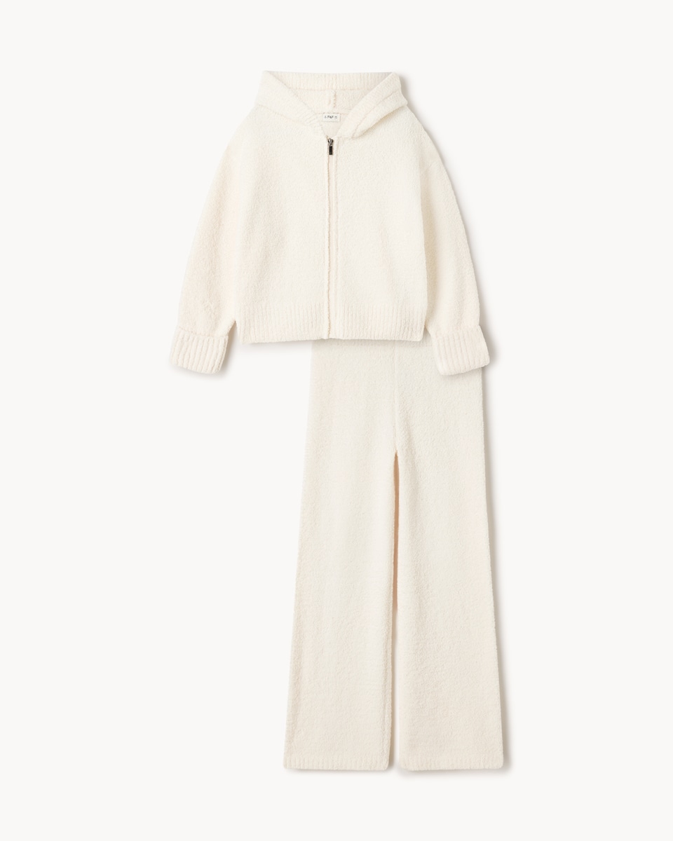 image 1 of F&F Girls Knitted Zip Through Hoodie and Joggers Set in Cream