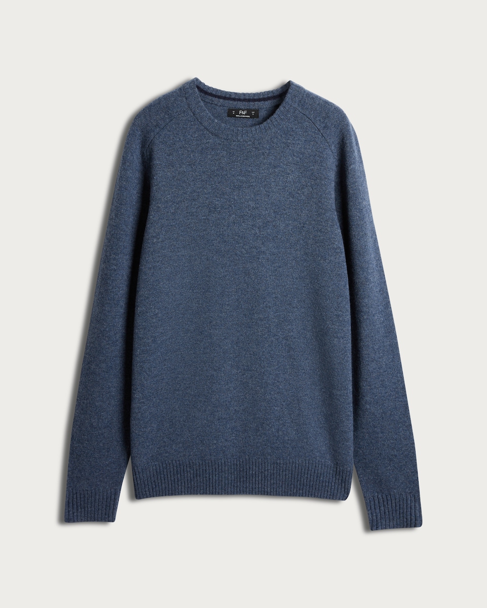 image 1 of F&F Lambswool Knitted Crew Neck Jumper in Blue