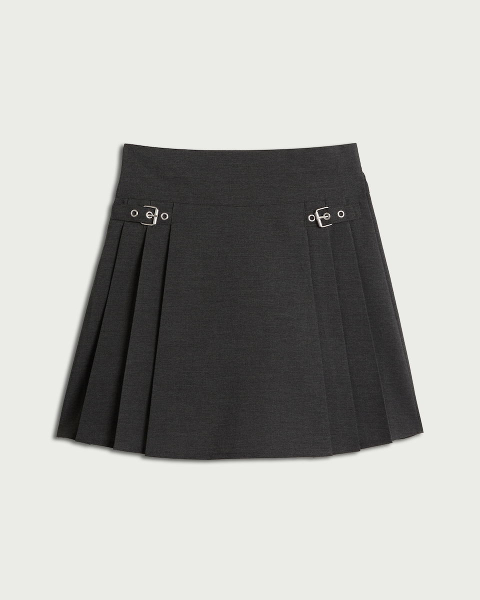 image 1 of F&F Girls School Buckle Pleated Skirt in Grey