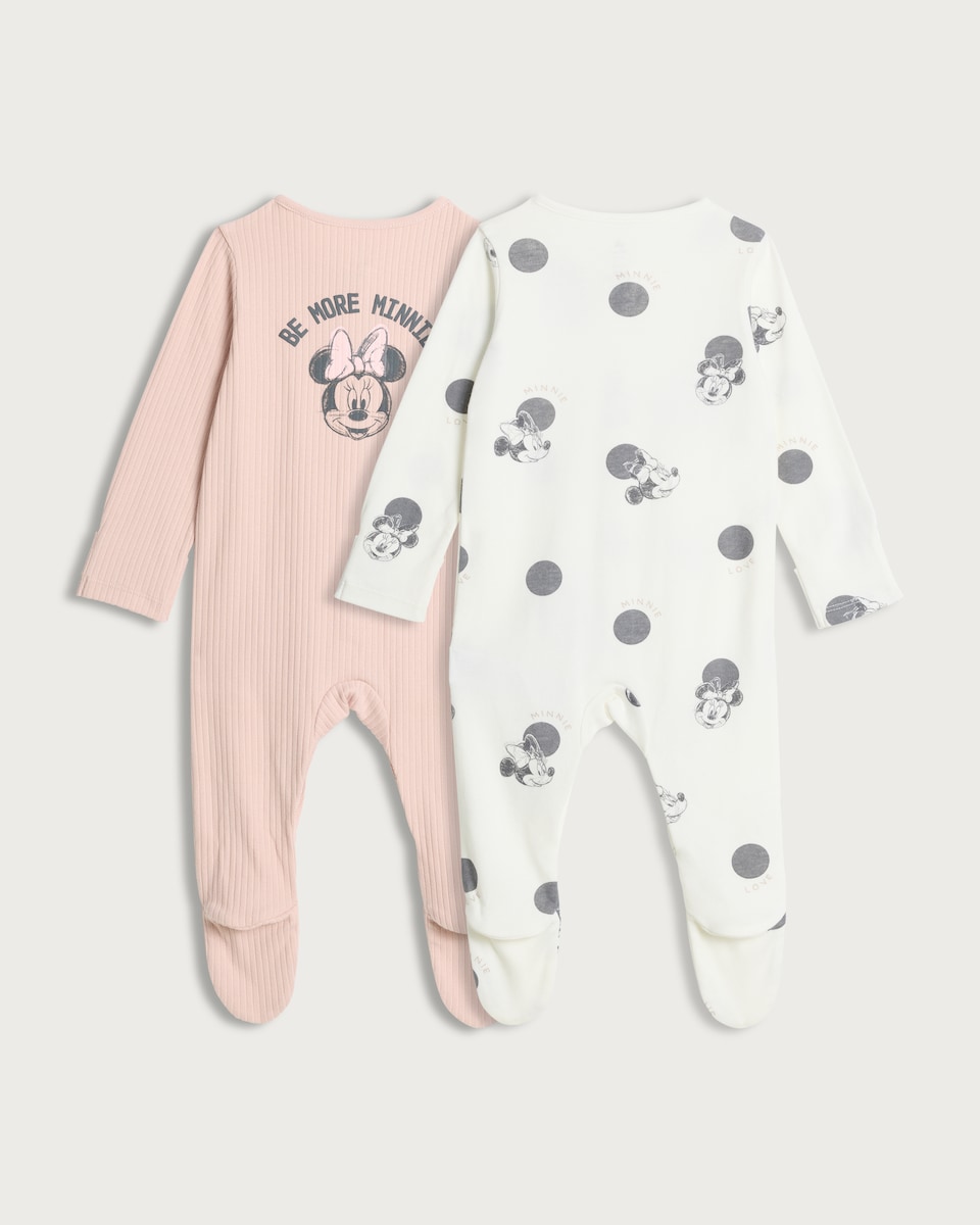 image 1 of Disney Minnie Mouse 2-Pack Cotton Blend Ribbed Sleepsuits in Pink