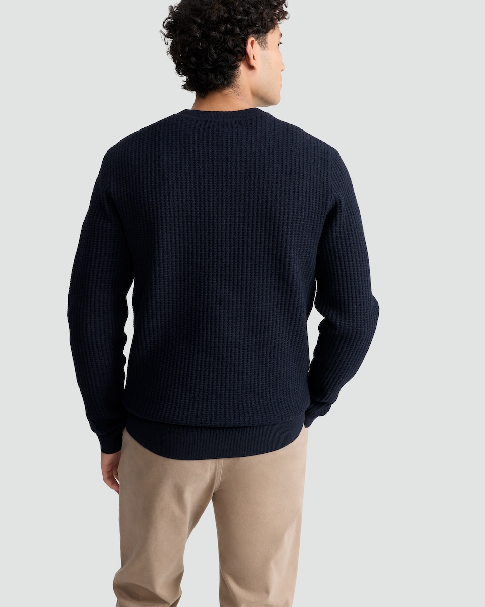 image 1 of F&F Waffle Knit Crew Neck Jumper with Wool in Navy