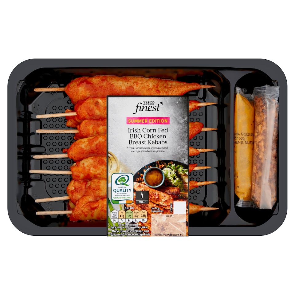 Tesco Finest Irish Bbq Chicken Breast Kebabs 380G