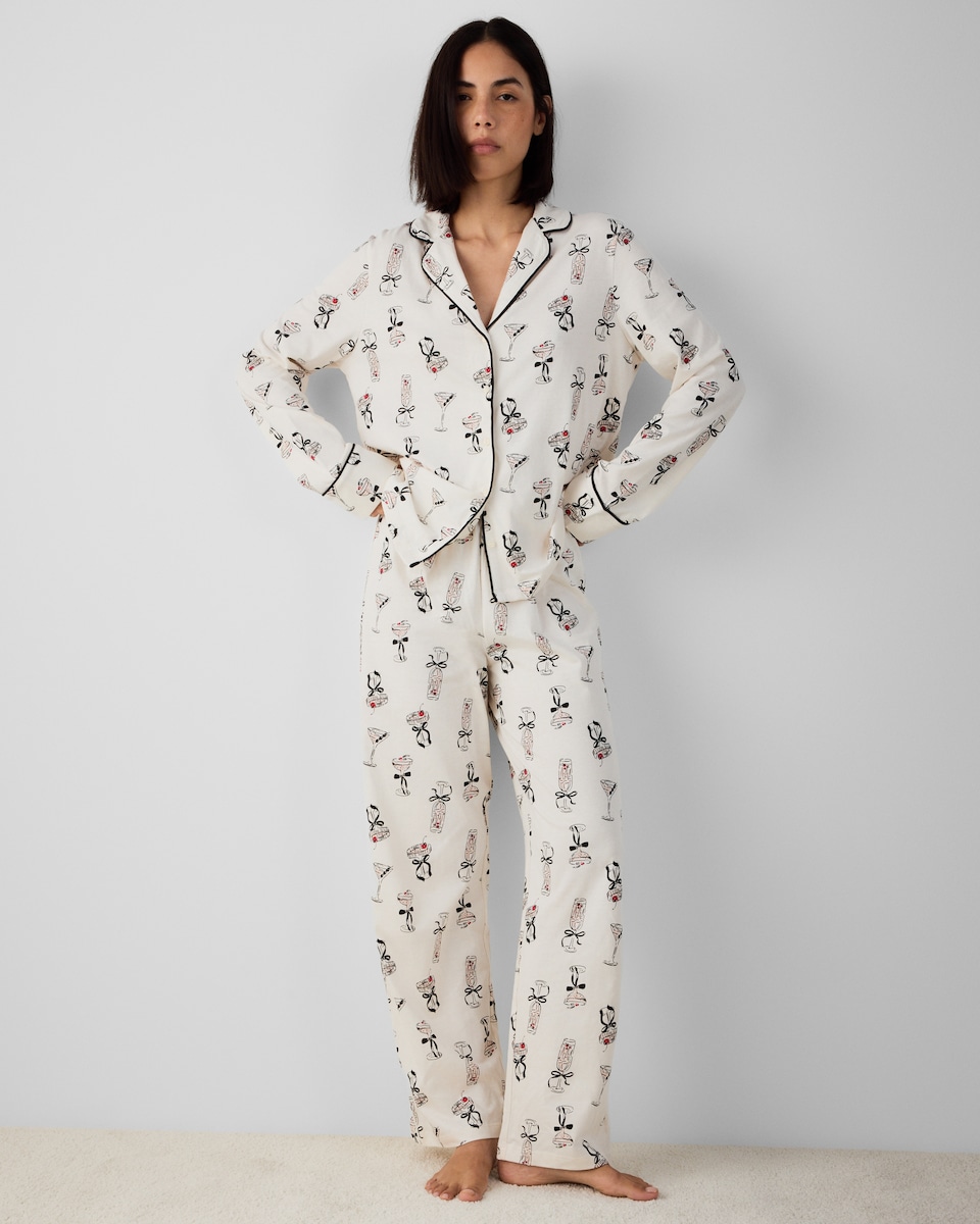 image 1 of F&F Pure Cotton Cocktail Revere Pyjama Set in Cream
