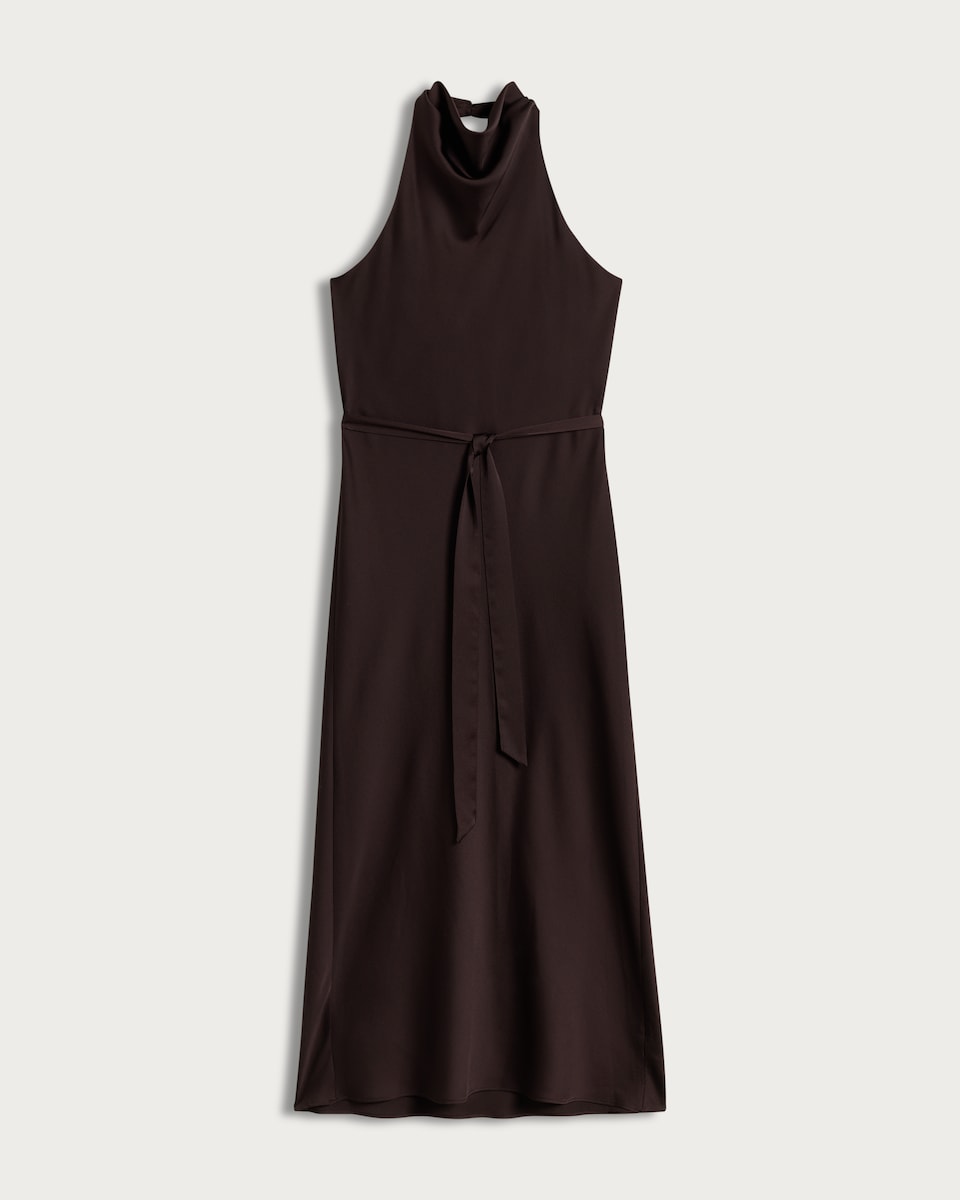 F&F Satin Cowl Neck Sleeveless Midi Dress in Chocolate