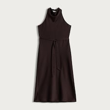 F&F Satin Cowl Neck Sleeveless Midi Dress in Chocolate