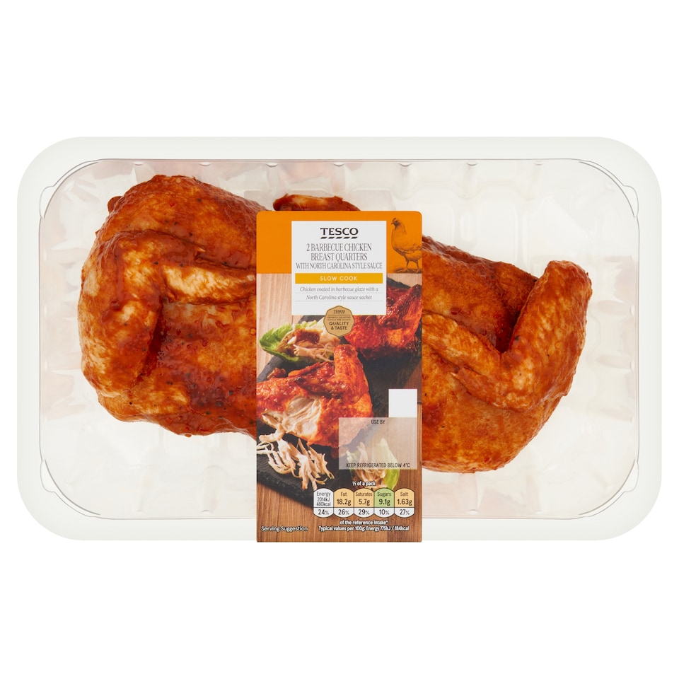 Tesco 2 Barbeque Chicken Breast Quarters with North Carolina Style Sauce 760g.