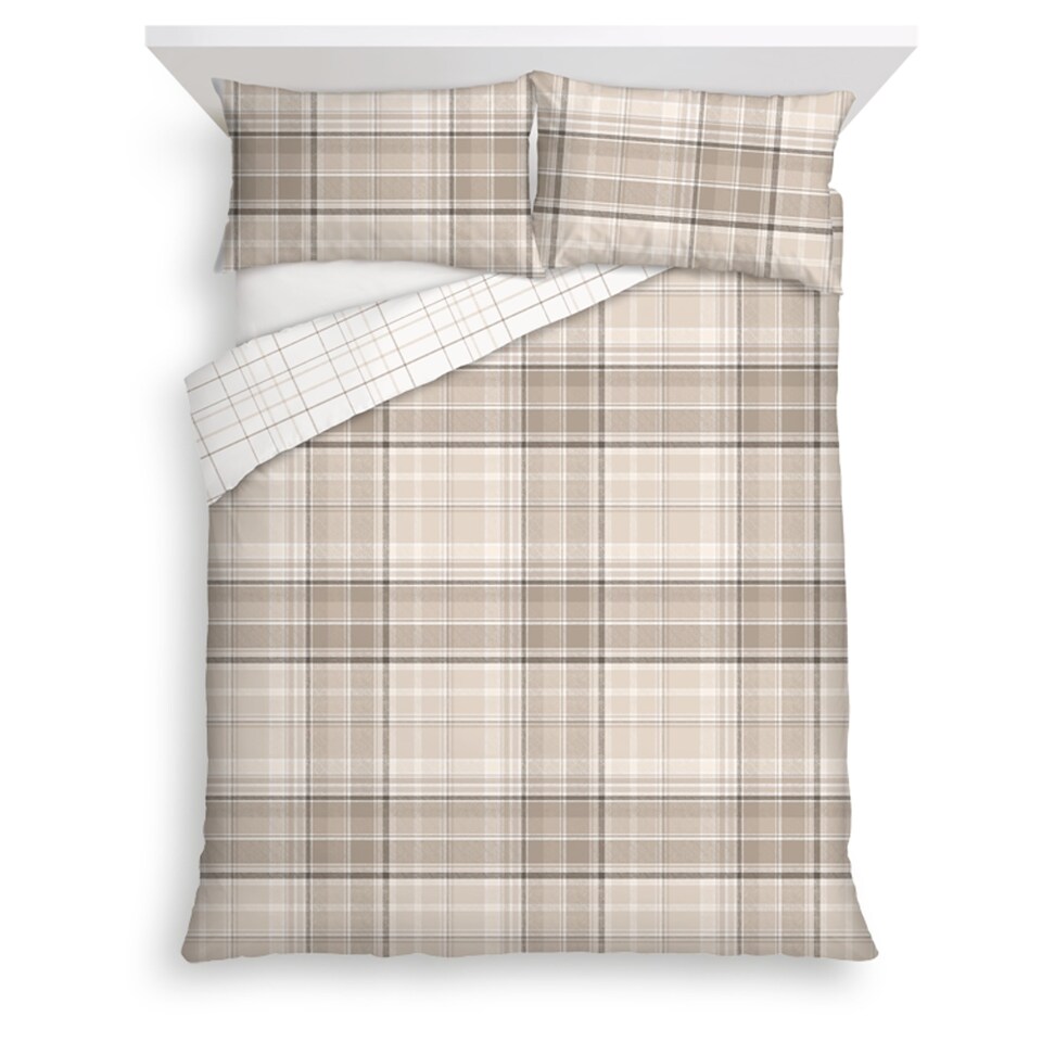 Tesco Natural Check Duvet Set Kingsize Tesco Groceries