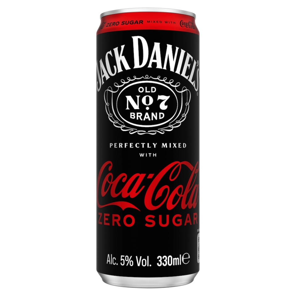 Jack Daniel's Tennessee Whiskey and Coca Cola Zero Sugar Alcoholic Carbonated Drink 5% 330 ml