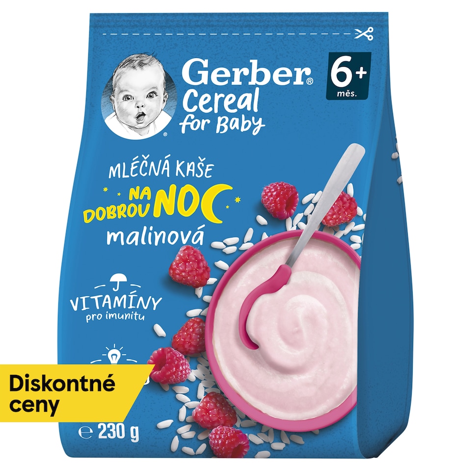 obrázok 1 z GERBER Cereal mliečna kaša malinová Dobrú noc 230 g