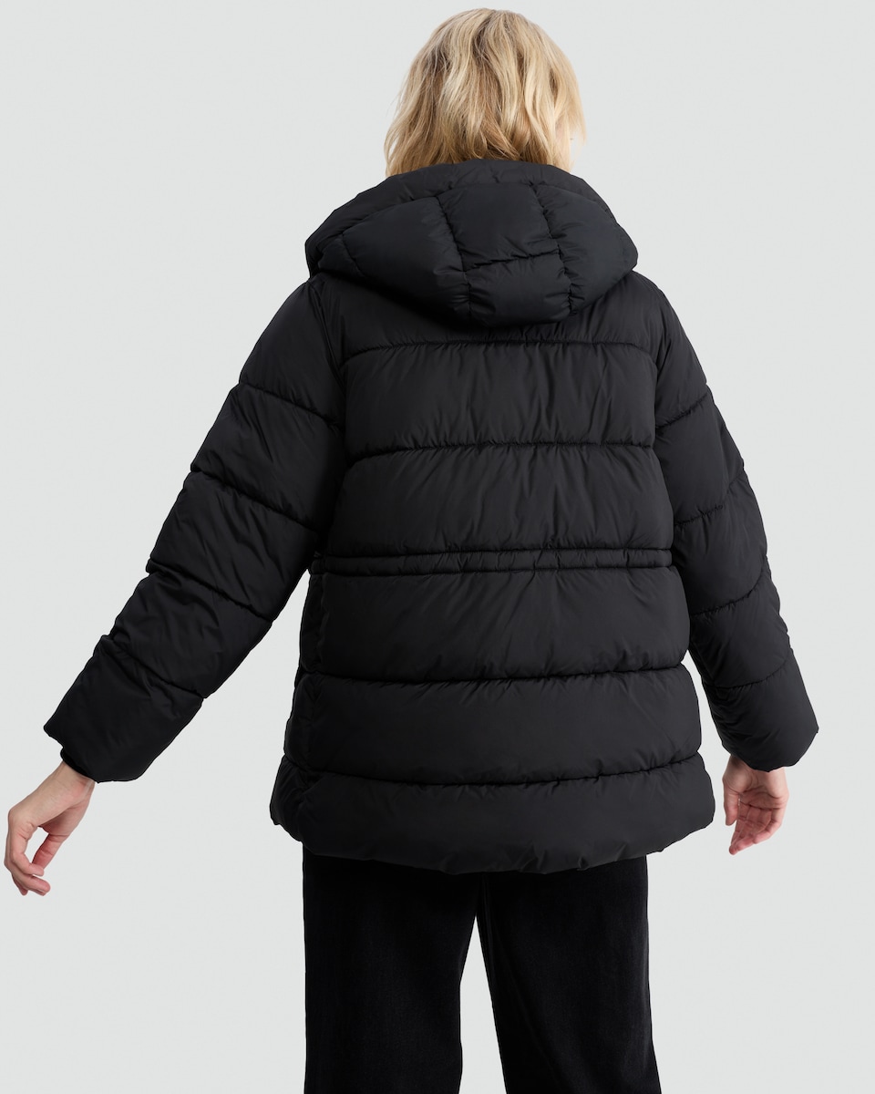 image 1 of F&F Hooded Shower Resistant Puffer Jacket in Black